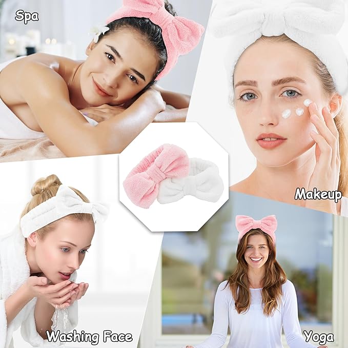Casoty Black White Pinjk Skincare Headband for Washing Face Cute Face Wash Spa Headband for Women Makeup Hair Band Stocking Stuffers Spa Party Hair Accessories Gifts for Women Girls
