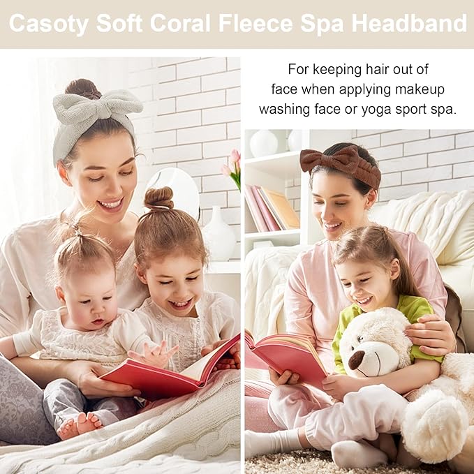 Casoty 12 Pcs Skincare Spa Headband, Hair Band for Washing Face, Soft Coral Fleece Makeup Headband for Girls, Hair Bow Bands, Fluffy Headbands for Face Washing Shower Skin Care Yoga
