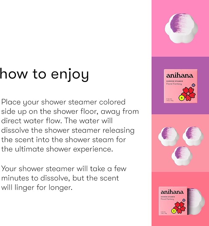 ANIHANA Shower Steamers 4 Pack, Paraben Free, Cruelty Free, Refreshing Floral Fantasy Scent, 1.76 oz Each