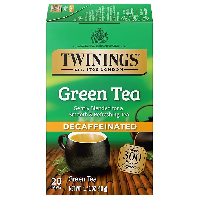 Twinings Decaffeinated Green Tea Individually Wrapped Bags, 20 Count (Pack of 1), Smooth Flavour, Enticing Aroma, Enjoy Hot or Iced, 20 Teabags