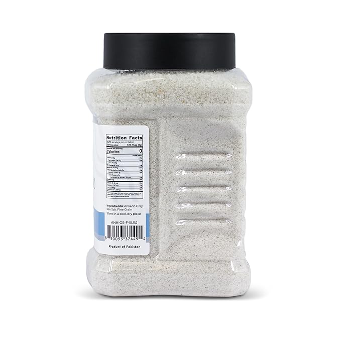 Ankerio Gray Sea Salt - 5 LB Jar, For Home Use or Food Service, Comfortable Grip Handle, Premium Pure and Natural Gray Sea Salt, Kosher Certified (Fine Grain)