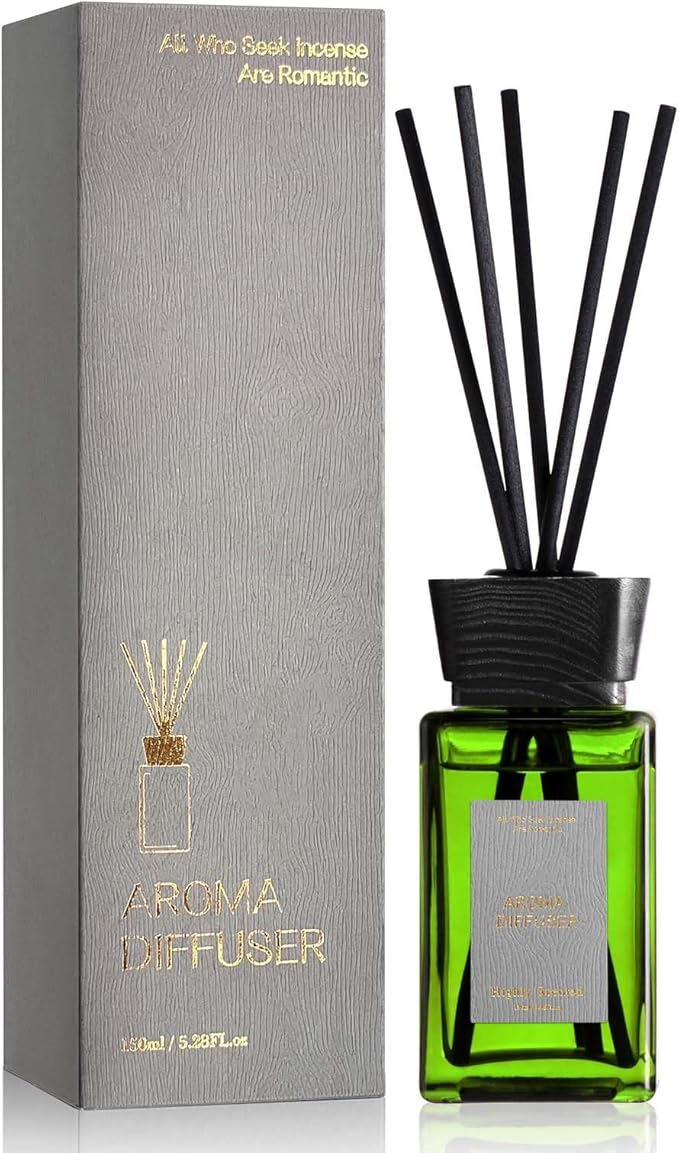 Reed Diffuser Set, 5.2 oz Jasmine Scented Reed Diffuser with Sticks, Home Fragrance Reed Diffusers for Home Air Freshener, Bathroom Bedroom Apartment Office Shelf Decor