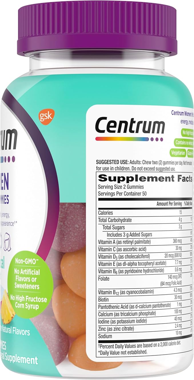 Centrum Women’s Multivitamin Gummies, Immune, Energy, Healthy Appearance Support, 100 Count, 50 Day Supply