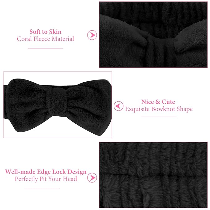 Ondder 8 Pack Makeup Headband Black and Pink Spa Headband Skincare Headbands for Washing Face