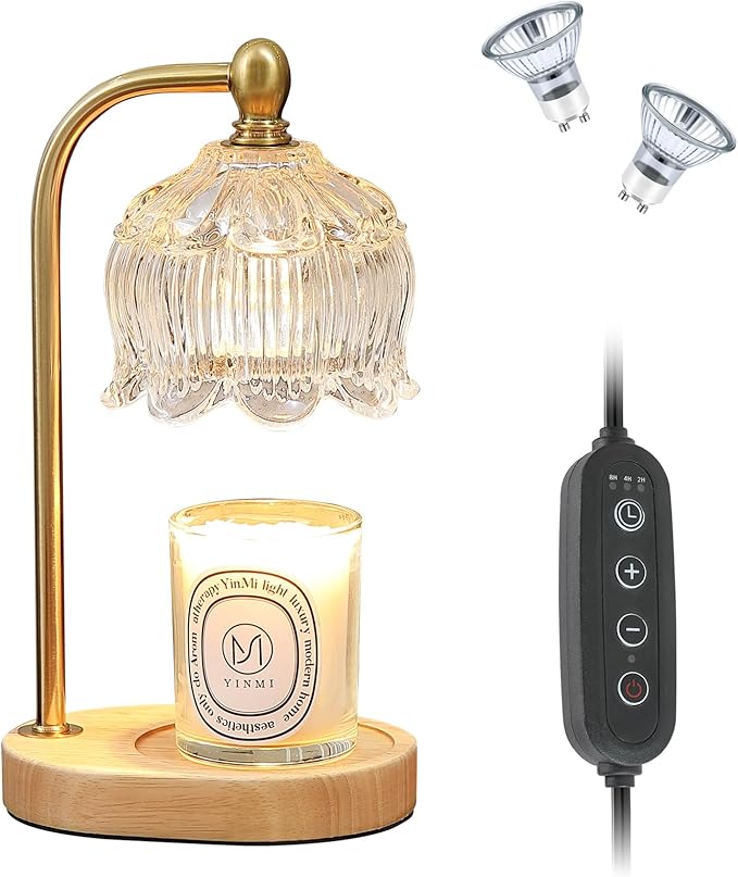 Candle Warmer Lamp with Timer Dimmable,Antique Brass Candle Lamp,Wax Melt Warmer Light for Jar Candles,Mother's Day/Birthday/Christmas Gifts for Mom/Wife,Home Decor Lamp,with 2 Bulbs