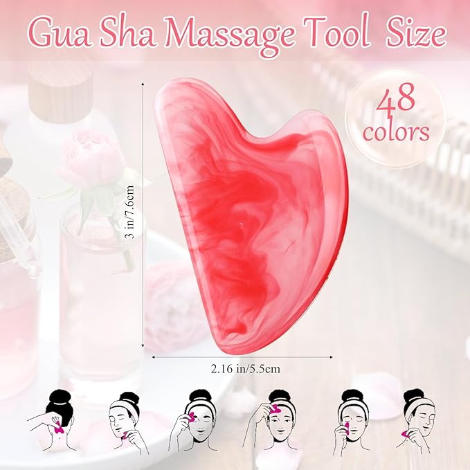 Sherr 48 Pcs Gua Sha Facial Tool Resin Gua Sha Massage Tool Heart Shaped Facial Stone Board for Face Body Skin Massage Spa Acupuncture Prevent Wrinkles (Vivid Colors)