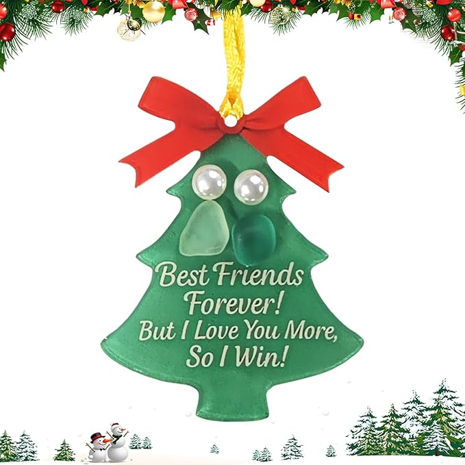 2025 New Christmas Tree Friendship Ornament, Shaped Sea Glass Decor for Christmas Tree Pendant Ornaments, Art Christmas Ornaments, Friendship Gift for Friends (Tree)