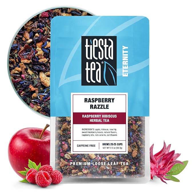 Tiesta Tea - Raspberry Razzle Tea, Loose Leaf, Raspberry Hibiscus Herbal Tea, Premium Caffeine-Free Tea Blend, Make Hot or Iced & Up to 25 Cups, 2 oz Resealable Pouch