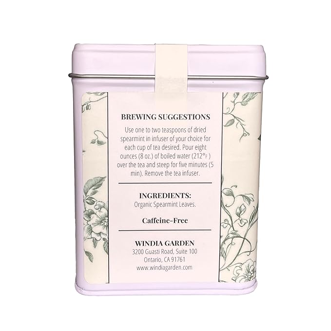Windia Garden, Spearmint Tea, Loose Leaf Herbal Tea, Grown in USA, Caffeine-Free, Classic Metal Tea Tin, Hand-Packed in California, Small Woman Owned Business