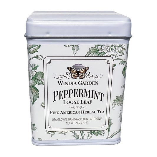 Windia Garden, Peppermint Tea, Loose Leaf Herbal Tea, Grown in USA, Caffeine-Free, Classic Metal Tea Tin, Hand-Packed in California, Small Woman Owned Business