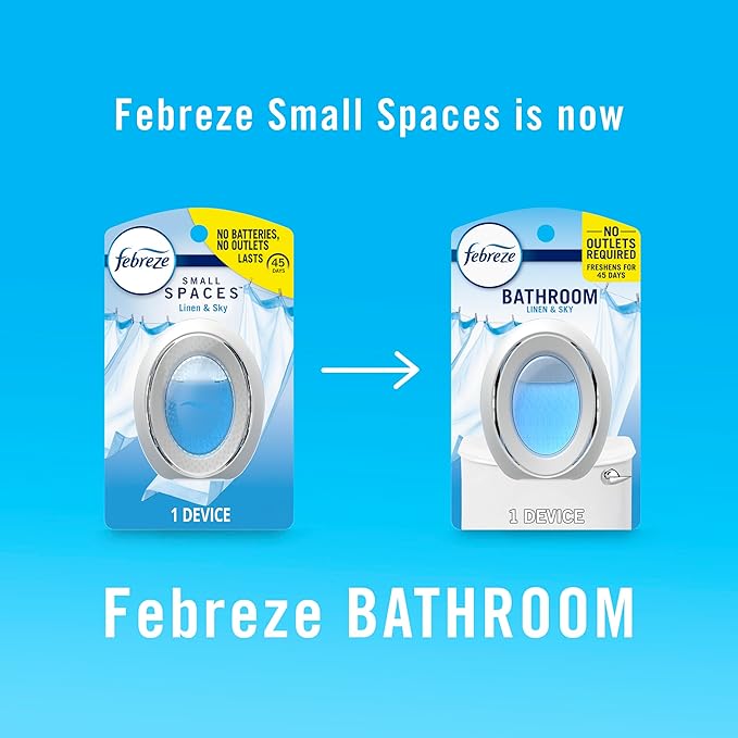 Febreze Bathroom Air Freshener, Odor-Fighting, Plug In Alternative, Air Fresheners for Home and Bathroom and Kitchen, Closet Air Fresheners, Linen & Sky Scent, 2 Count