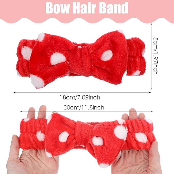 Prasacco 24 Pcs Spa Headband for Women, Soft Coral Fleece Headband for Washing Face Cute Skincare Headbands with Bow Elastic Polyester Makeup Headbands for Women Girls