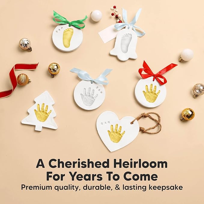 Baby Hand and Footprint Kit - Personalized Newborn Footprint Ornament, Clay Handprint Keepsake, Easy DIY Dog Paw Print Kit, Baby Shower Gifts for Boys, Girls, New Mom Gifts (Christmas)