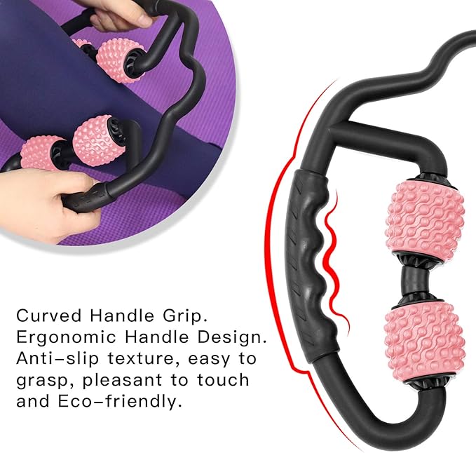 Cellulite Massage Tool Muscle Roller - Deep Fascia Massager & Dimpled Skin Remover for Legs, Thighs & Buttocks - Anti-Cellulite Roller, Smooth Skin, Pain Reliefs (Black Pink)