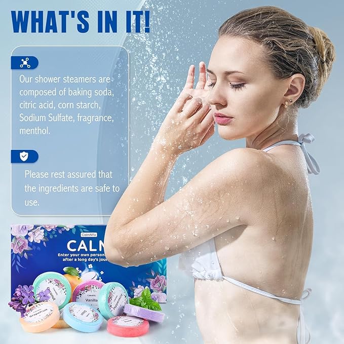 Shower Steamers 16 Pack-Bath Bombs with Organic & Natural Fragrances, Travel Essentials, Stocking Stuffers, Birthday Christmas Gifts for Women, Men, Mom and Teen Who Have Everything (Blue)