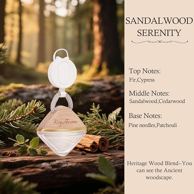 Car Air Freshener Hanging Diffuser with Adjustable Rope | Long Lasting Natural Essential Oil Scent for Cars | Non-Toxic Car Fragrance for Men & Women | Sandalwood
