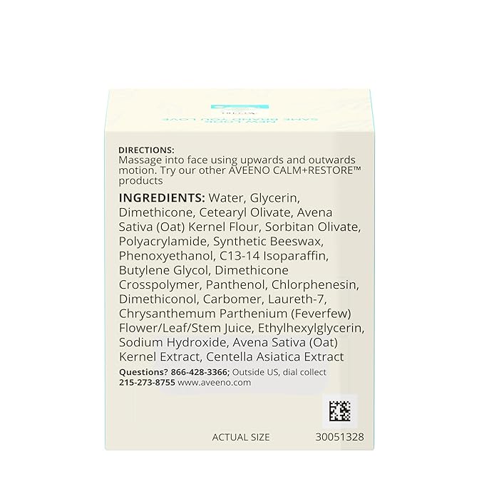 Aveeno Calm + Restore Oat Gel Facial Moisturizer for Sensitive Skin, Fast-Absorbing, Soothing Lightweight Gel Cream Face Moisturizer with Prebiotic Oat & Feverfew, Fragrance-Free, 0.5 oz