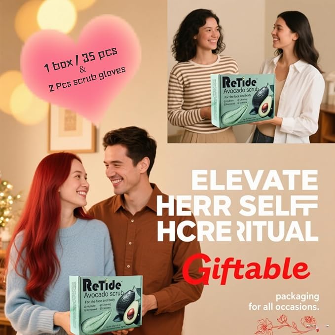 Avocado Body Scrub Gift Set - 35 Packets & 2 Pcs Exfoliating Gloves,Exfoliating & Moisturizing Sugar Scrub for Face & Body, Self Care Gifts for Women