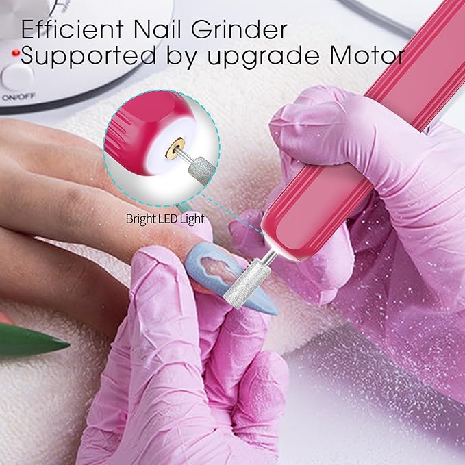 Professional Manicure Pedicure Kit -360° Light, Rechargeable Electric Nail Drill, Cordless Electric Nail File Set, 3 Speeds Hand Foot Care Nail Drill for Thick Nail Toenail Cuticle,Red