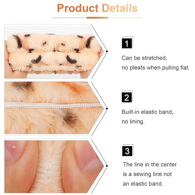 Velscrun 6 Pack Spa Headband, Makeup Headband, Face Wash Headbands, Skincare Headbands, Sponge Hair Band Bow Tie Spa Head Band for Washing Face Wristband Set Hair Accessories for Women Gifts Leopard D