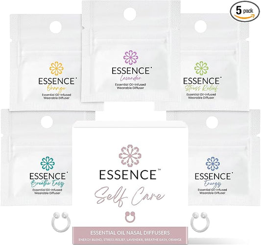 Essence Nasal Diffuser Self Care Bundle – Essential Oil Silicone Nose Rings for Stress, Energy & Mental Clarity – Wearable Aromatherapy Pack for Wellness & Mood Balance