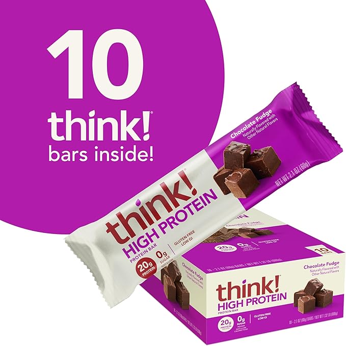 think! Protein Bars, High Protein Snacks, Gluten Free, Kosher Friendly, Chocolate Fudge, Nutrition Bars, 2.1 Oz per Bar, 10 Count (Packaging May Vary)