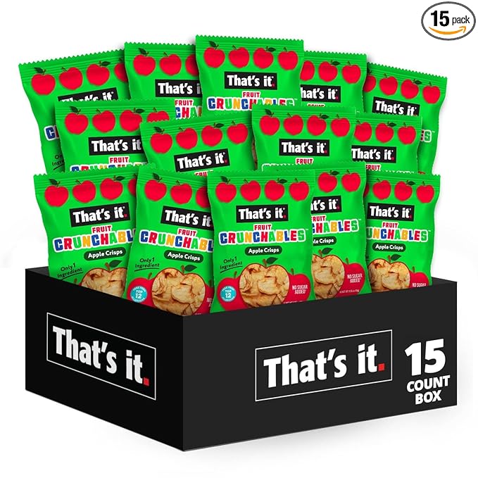 That's it. Fruit Crunchables (15 Pack) Apple Crisps healthy snacks for kids, Plant-Based, Non-GMO, Gluten-Free, No Sugar Added - Healthy Snack for lunch box 100% Natural Crunchy Fruit Snack