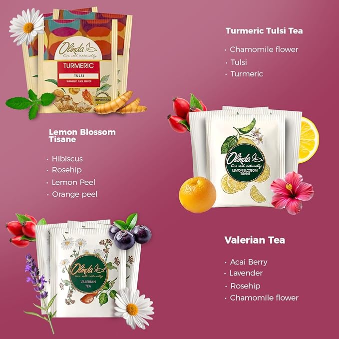 Olinda Healing Flowers & Roots Gift Box Natural Caffeine Free Tea Organic Herbal Tea Bags Healthy Beauty Tea Wellness Stress Relief Tea Sampler Gift Set Premium 9 Vareity Individually Wrapped 45 Tea Bags 1 Tea Gift Box for Women