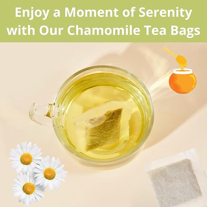60 Chamomile Tea Bags, VitalForest Chamomile Flowers Tea, Natural Pure Camomile Tea, Caffeine Free Camomille Herbal, Help Reduce Stress And Sleep Better, Non-GMO
