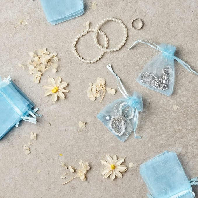 100 Pcs Organza Gift Bags Blue Small Jewelry Pouches Wedding Jewelry Bag 2x3 Inch Favour bags Lavender Bag for Wedding Birthday Party Christmas Candy Mesh Bags