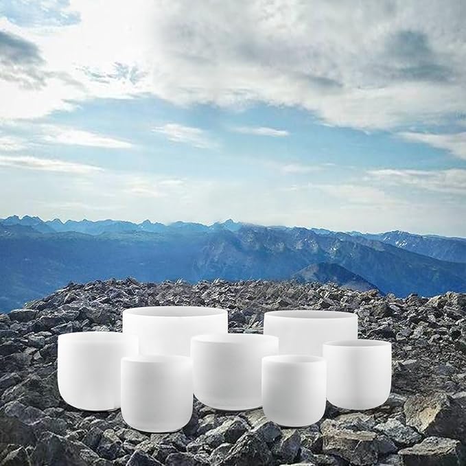 KRESEC 432Hz 6-12 Inch Crystal Singing Bowls Set of 7 – Chakra Tuned Quartz Sound Bowls for Meditation, Yoga, Reiki & Healing with Padded Cases, Suede Mallets & Silicone O-Rings