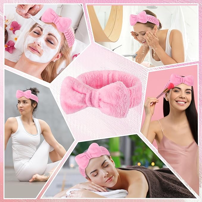 25 Pcs Pink Spa Headband Bulk Pink Makeup Headbands for Washing Face Cute Bow Hairbands Soft Coral Fleece Hairbands for Women Face Skin Care Makeup Spa Gift Shower Yoga