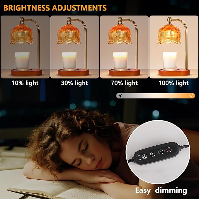 Candle Warmer Lamp with Timer and Dimmer,Electric Amber Light Gifts for Women Melt Wax Warmer Lamp with 2 Bulbs for Candle Jars House Warming New Home Decor