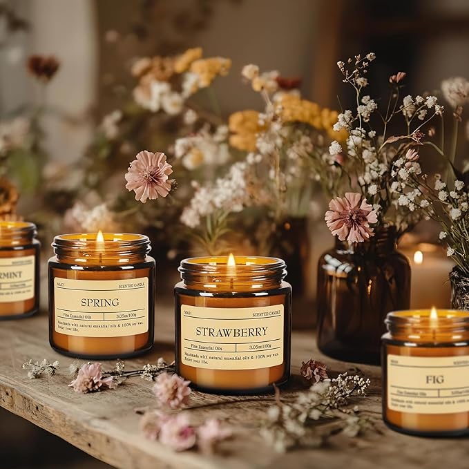 24-Pack Scented Candle Gift Box - 12 scents to Choose from (Rose/Lavender/Lemon/Vanilla), Natural Soy Wax - Birthday, Halloween and Christmas