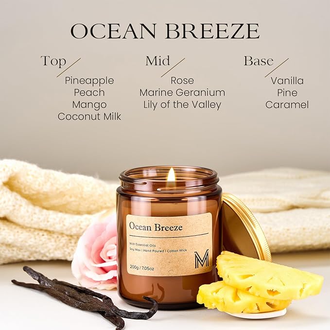 M&SENSE Oceanic Breeze Candles for Home Scented Aromatherapy Candle Gift Set for Women and Men,7.05oz Soy Wax Long Lasting Amber Jar Candles Gift for Birthday Housewarming Mother's Valentine Day