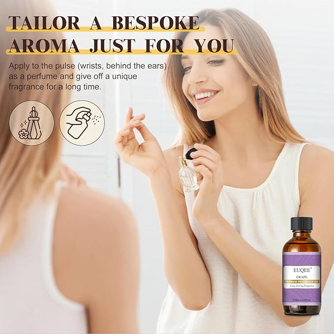 EUQEE Grape Fragrance Oil, Premium Essential Oil 2.02 Fl oz with Glass Dropper for Aromatherapy, DIY Bath Bombs, Candle Soap Making (60ml)