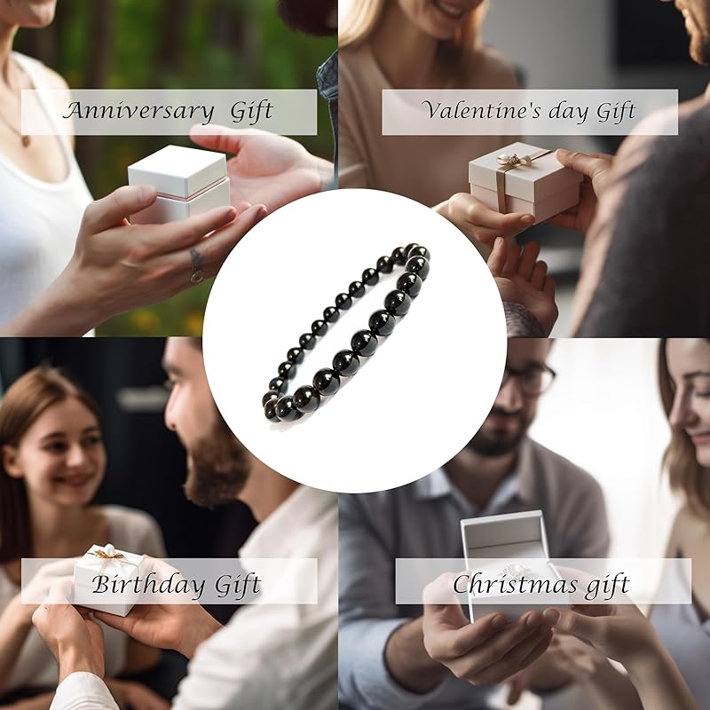 Black Tourmaline Bracelets Sets For Men Protection Bracelets For Women Chakra Feng Shui Stretchy Obsidian Agates 8mm Beaded Bracelets Lucky Handmade Bracelets(Tourmaline 3pcs)