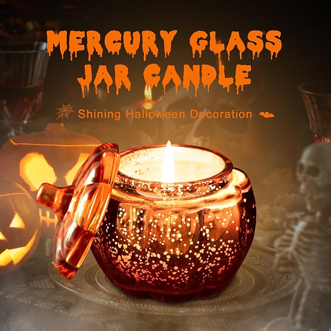 Lanpn Fall Scented Candle Gift Set 2 Pack, 22oz Pumpkin Glass Jar Candles Soy Wax, Thanksgiving Aromatherapy Candle, Autumn Fragrance Table Decor, Orange Votive Candles Holder Tabletop Centerpiece