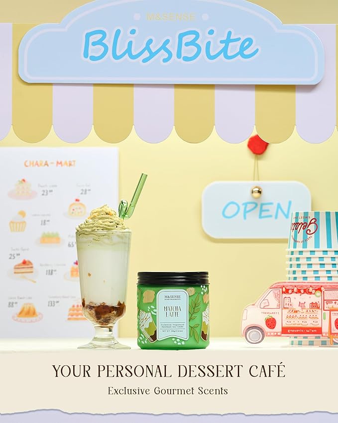 M&SENSE Matcha Latte Scented Candle, 11.6oz Natural Soy Wax, 70 Hours Long Lasting Clean Burn, Green Tea Creamy Aroma for Stress Relief, Non-Toxic Relaxing Aromatherapy Gifts for Women