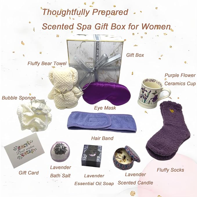 Spa Gift Baskets for Women,Luxury Self Care Gifts for Mom,Get Well Soon Gifts for Friend,Thank You Relaxing Box Gifts for Women 20th,30th,40th,50th,60th 70th 75th Birthday,Anniversary