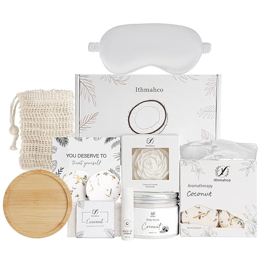Spa Gifts for Women, Bath and Body Gift Basket Birthday Gifts for Women, Coconut Home Spa Set Relaxation Self Care Gift for Woman, Thank You Baskets Body Care Set for Mom Wife Sister Friends Coworker