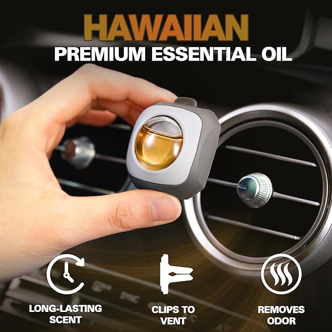 Air Jungles Hawaiian Scent Car Air Freshener Clip, 6 Vent Clips, 4 ml Each, Long Lasting Air Freshener, Up to 180 Days Car Refresher Odor Eliminator