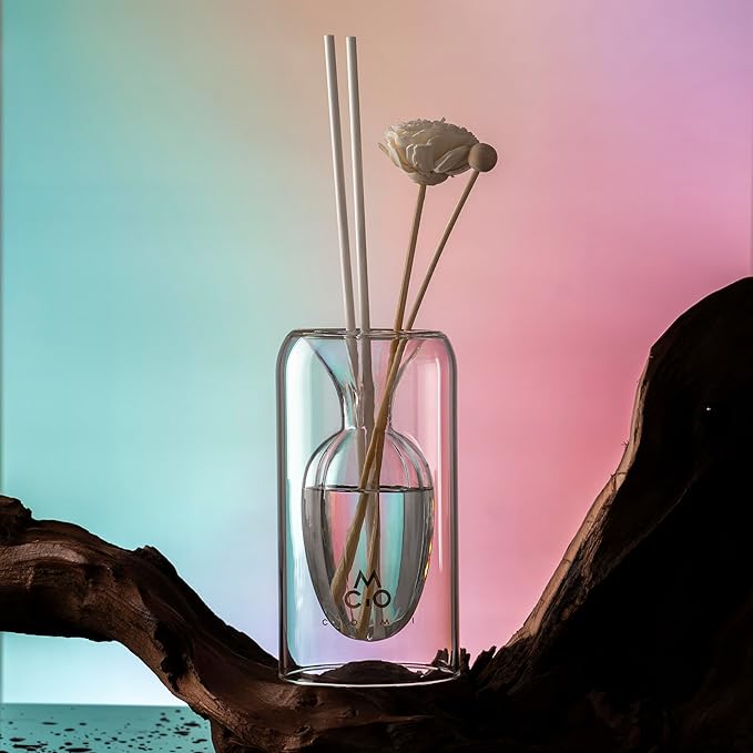 Empty Fragrance Glass Reed Diffuser Bottles with 5pcs Reed Diffuser Sticks,Luminous Base,Decorative Flower Bud Fragrance Accessories Use for DIY Replacement Reed Diffuser Sets,Elliptical