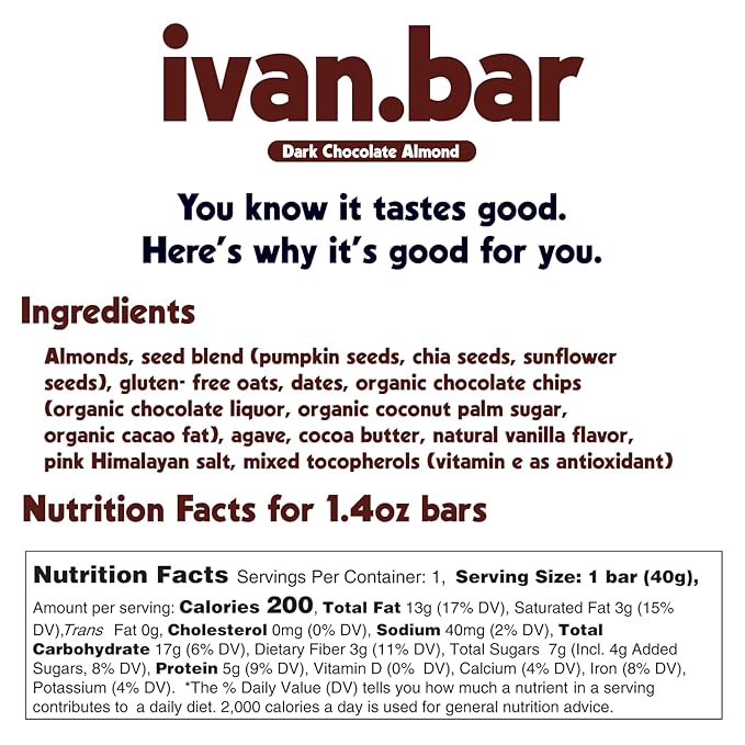 Protein Packed Energy Snack Bar | Provides Healthy Energy | Vegan, All Natural Ingredients | Soy, Dairy & Gluten Free (1.4 Ounce (Pack of 24 Bars), Chocolate)