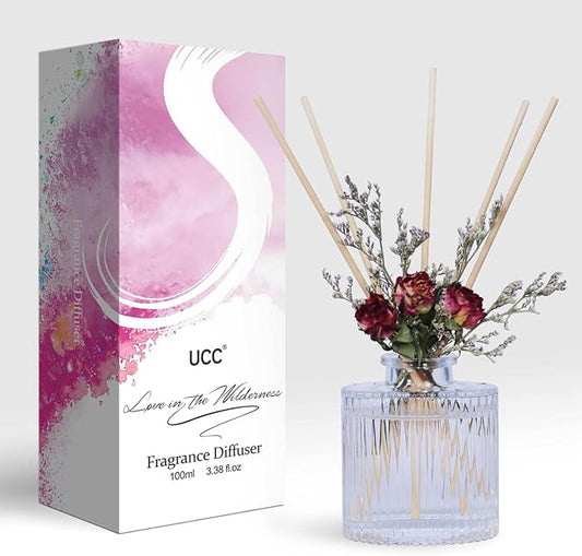 UCC Reed Diffuser Set, 3.38 oz Love in The Wilderness Premium Hotel Collection Scented Diffuser with Flower Sticks Home Fragrance Reed Diffuser for Bathroom Shelf Decor