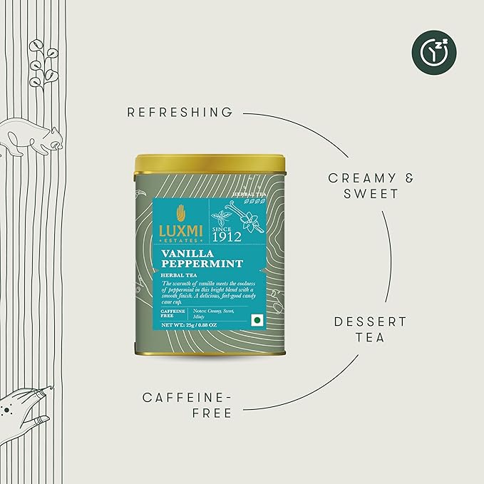 Luxmi Estates - Organic Peppermint Tea with Natural Vanilla Extract - Loose Leaf - 25g (12 Cups) Tea Bags, Limited Fall Tea With the Natural Sweetness of Vanilla, Perppermint Aids Digestion