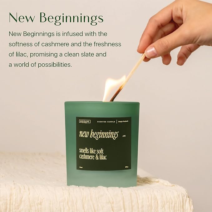 Benevolence LA New Beginnings Scented Candles | 10 oz, 40-50 Hour Burn, New Home Candle | House Warming Gifts for Women, Friends | Gift Idea for Promotion, Retirement - Notes of Cashmere & Lilac