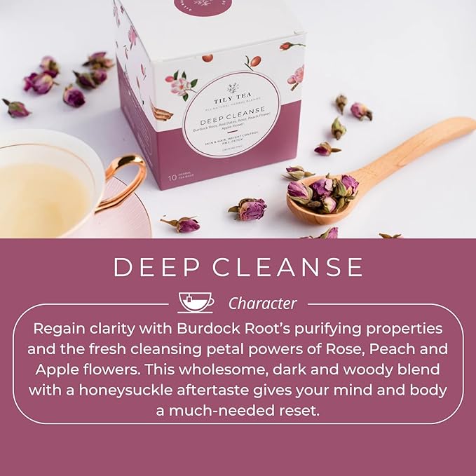 Tily Tea Deep Cleanse Herbal Tea - Natural Detox Tea for Gut Health - Caffeine Free - 10 Plastic-Free Tea Bags