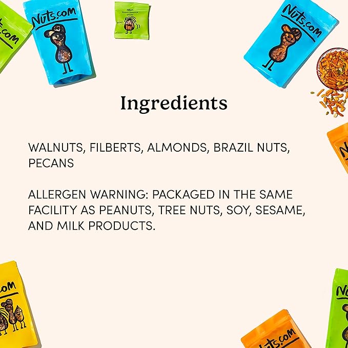 Nuts.com – Mixed Nuts in Shell – 2 Lb Bag, Healthy Snack Sampler, Includes Premium Walnuts, Almonds, Hazelnuts, Pecans & Brazil Nuts – Good Source of Protein, Fiber & Omega-3
