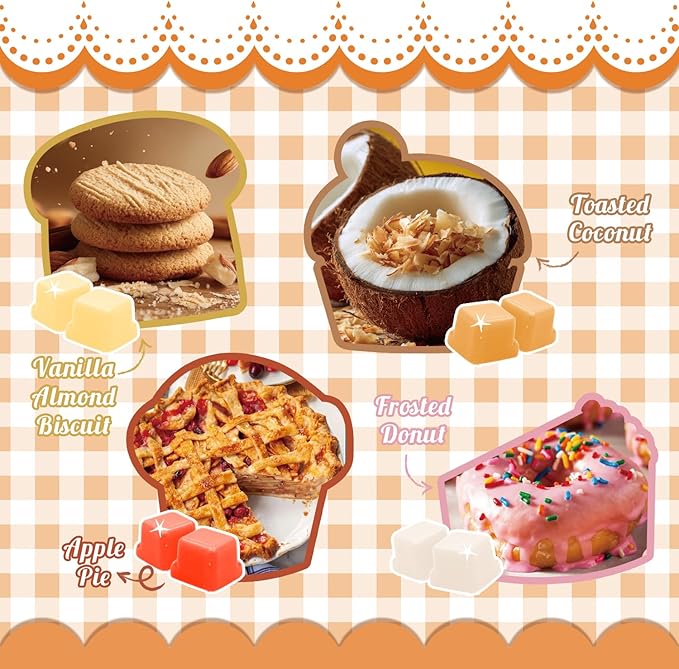 Bakery Wax Melts, 8 Pack Scented Wax Cubes, Soy Wax Cubes Strong Scent, Wax Melts Tarts for Warmer - Vanilla Almond Biscuit, Toasted Coconut, Frosted Donut and More, Colored Wax Melt Gift Set